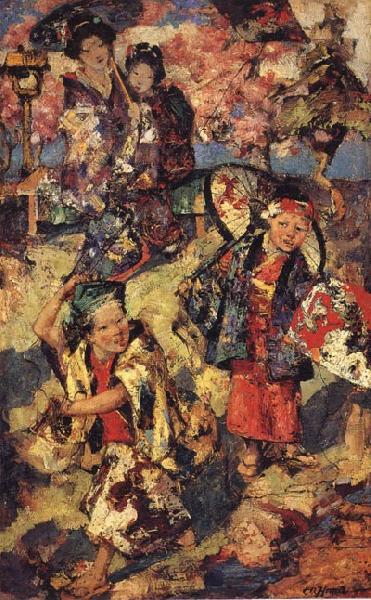 Edward Atkinson Hornel Kite Flying Japan oil painting picture